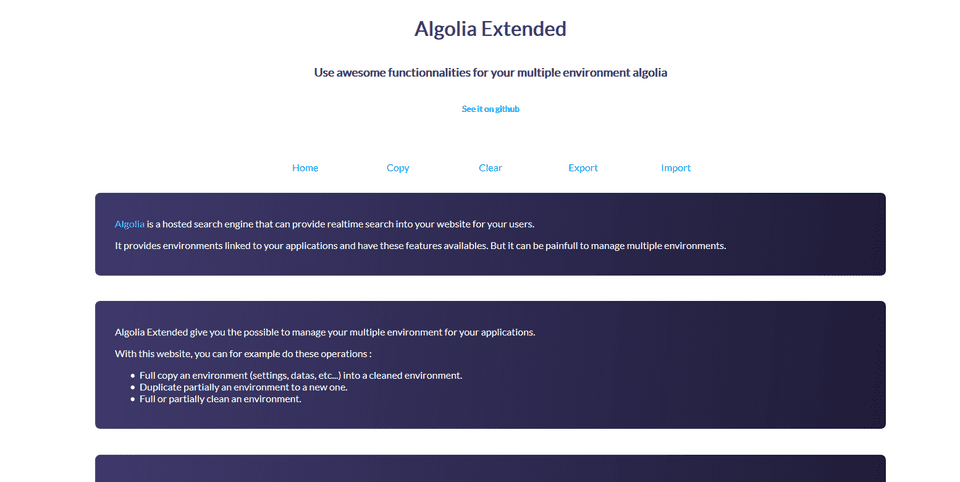 Algolia extended homepage